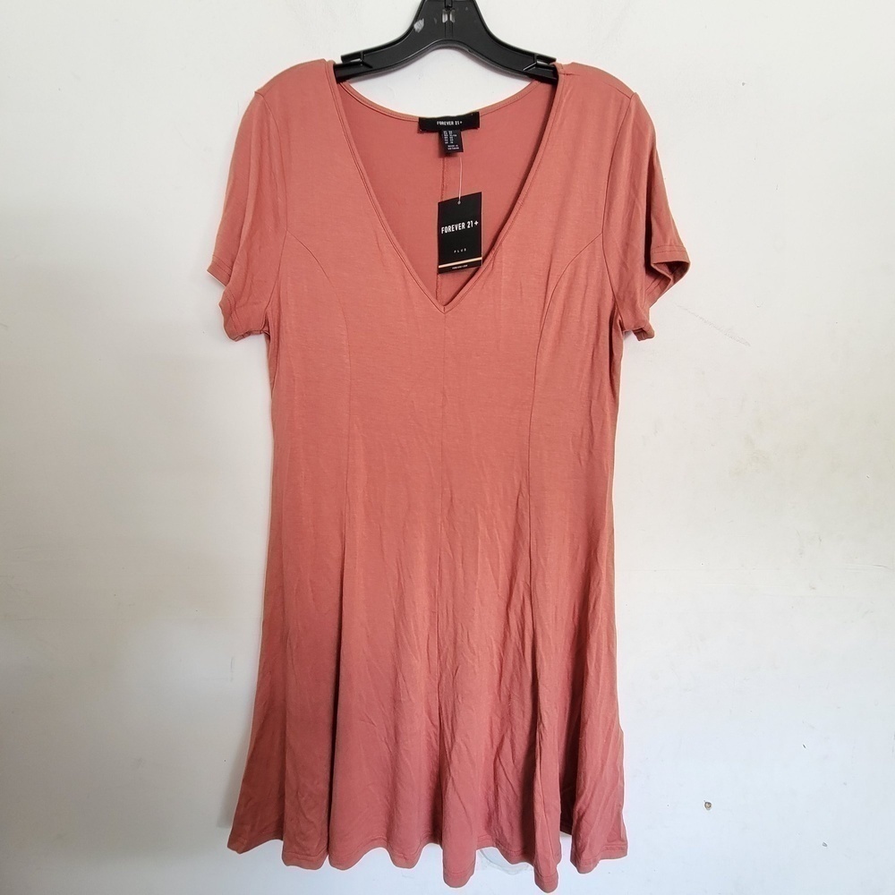 NEW Forever 21+ Jersey Knit Sangria Pink Short Sleeve Dress Size 0X